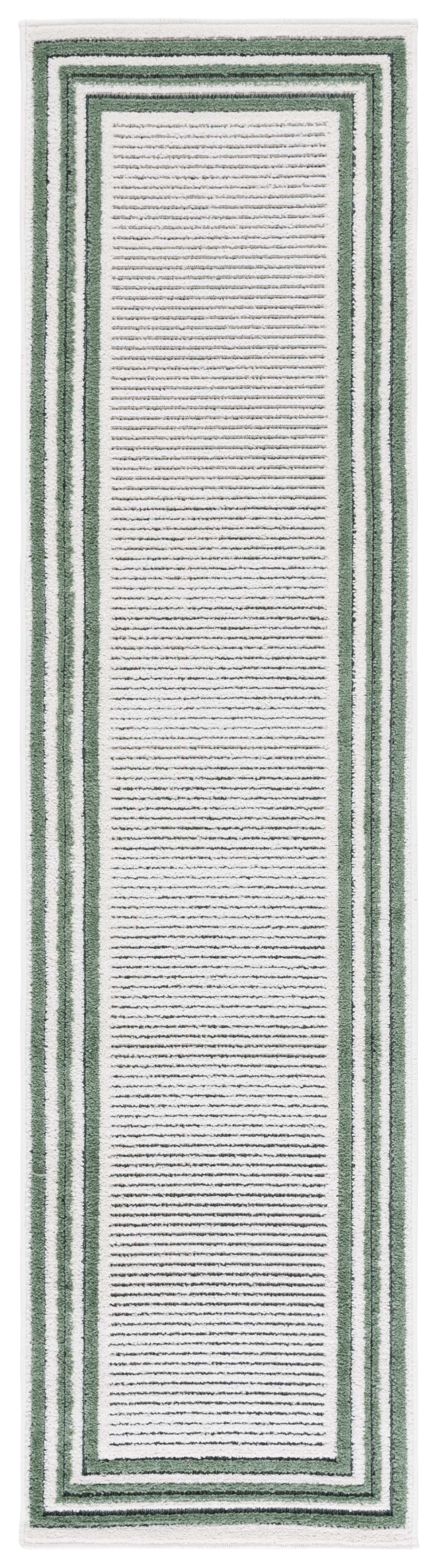 SAFAVIEH Cabana Rado Bordered Indoor/Outdoor Runner Rug, Ivory/Green, 2'2" x 8'