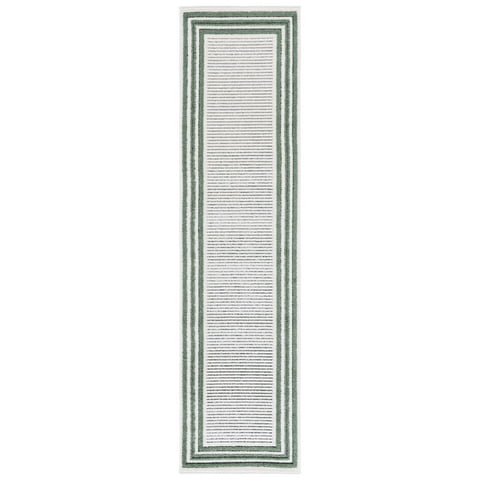 SAFAVIEH Cabana Rado Bordered Indoor/Outdoor Runner Rug, Ivory/Green, 2'2" x 8'
