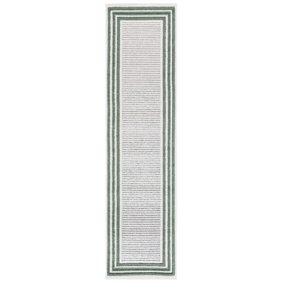 SAFAVIEH Cabana Rado Bordered Indoor/Outdoor Runner Rug, Ivory/Green, 2'2" x 8'