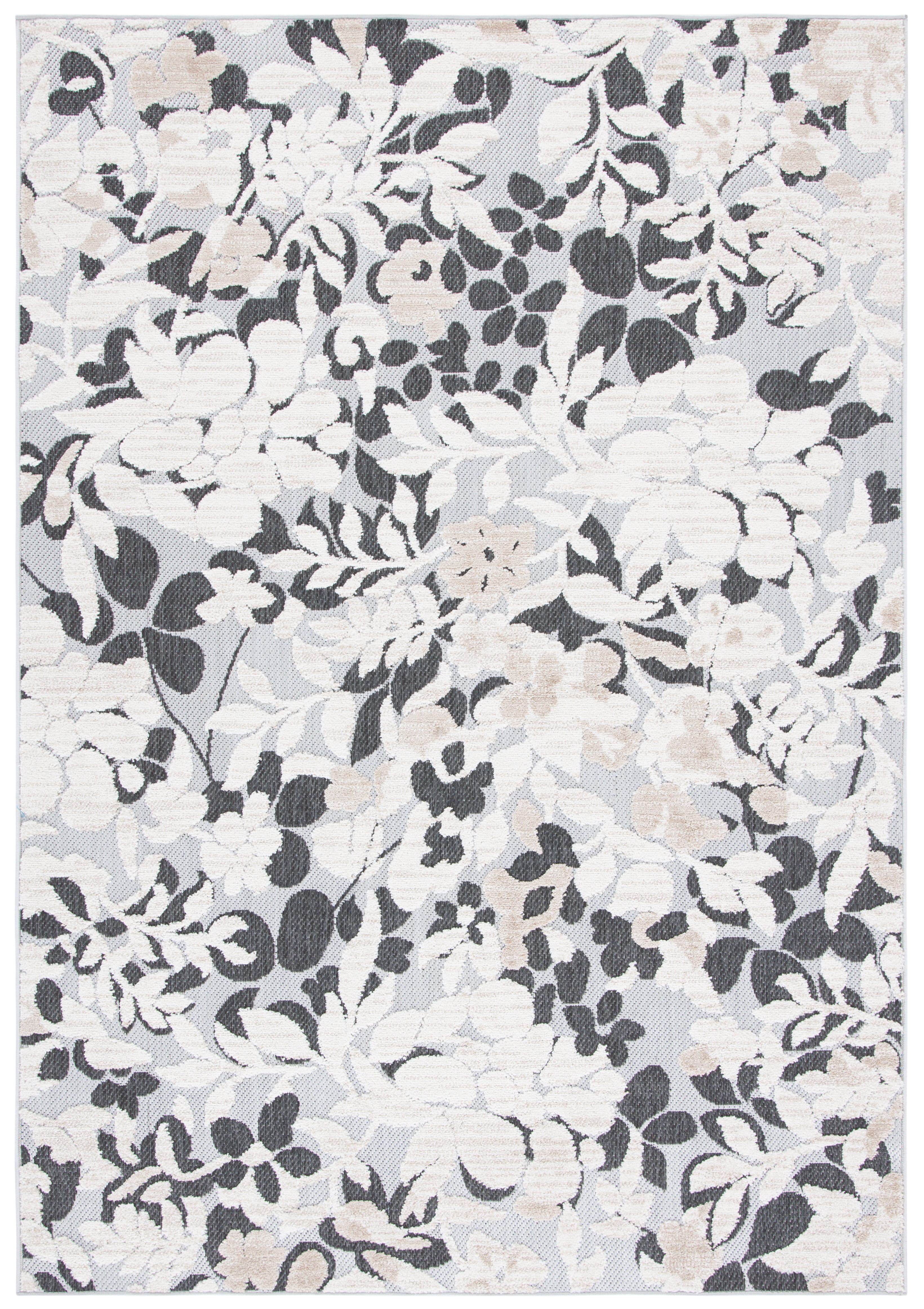 SAFAVIEH Cabana Rayen Floral Indoor/Outdoor Area Rug, Ivory/Charcoal, 5'5" x 7'7"