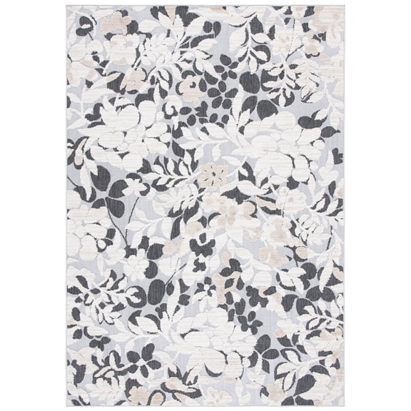 SAFAVIEH Cabana Rayen Floral Indoor/Outdoor Area Rug, Ivory/Charcoal, 6' x 9'