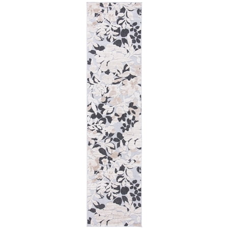 SAFAVIEH Cabana Rayen Floral Indoor/Outdoor Runner Rug, Ivory/Charcoal, 2'2" x 11'