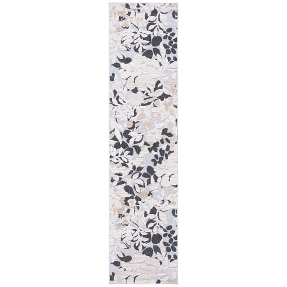 SAFAVIEH Cabana Rayen Floral Indoor/Outdoor Runner Rug, Ivory/Charcoal, 2'2" x 7'