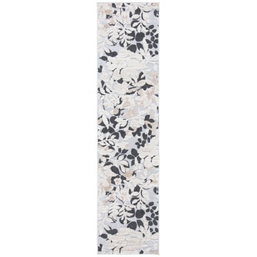 SAFAVIEH Cabana Rayen Floral Indoor/Outdoor Runner Rug, Ivory/Charcoal, 2'2" x 8'