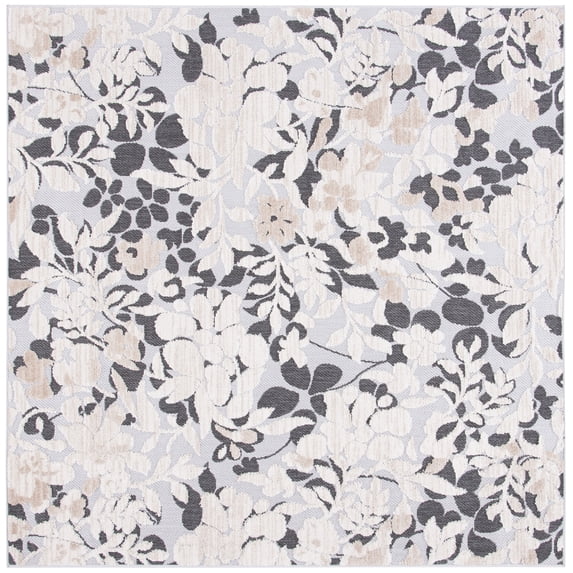 SAFAVIEH Cabana Rayen Ivory/Charcoal 2'2"X9' Runner Indoor/Outdoor Area Rug Ivory/Charcoal, 6'7" x 6'7" Square
