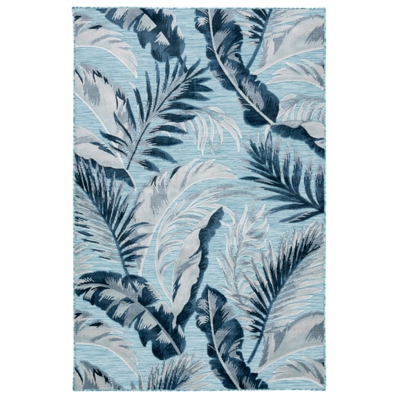 SAFAVIEH Cabana Rosario Botanical Indoor/Outdoor Area Rug, Aqua/Navy, 6'5" x 9'6"