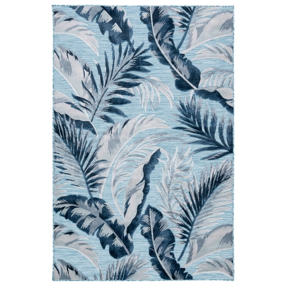 SAFAVIEH Cabana Rosario Botanical Indoor/Outdoor Area Rug, Aqua/Navy, 8' x 10'