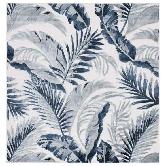 SAFAVIEH Cabana Rosario Botanical Indoor/Outdoor Area Rug, Ivory/Navy, 6'5" x 6'5" Square