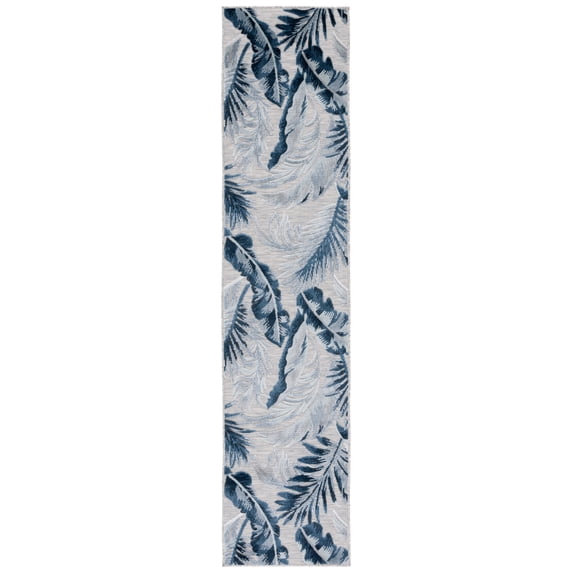 SAFAVIEH Cabana Rosario Botanical Indoor/Outdoor Runner Rug, Grey/Navy, 2' x 10'