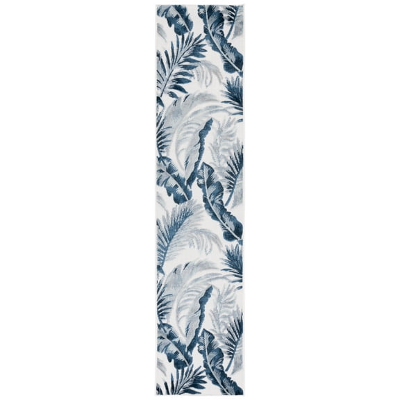 SAFAVIEH Cabana Rosario Botanical Indoor/Outdoor Runner Rug, Ivory/Navy, 2' x 9'