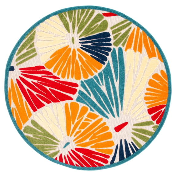 SAFAVIEH Cabana Roscoe Floral Indoor/Outdoor Area Rug, Ivory/Blue, 6'7" x 6'7" Round