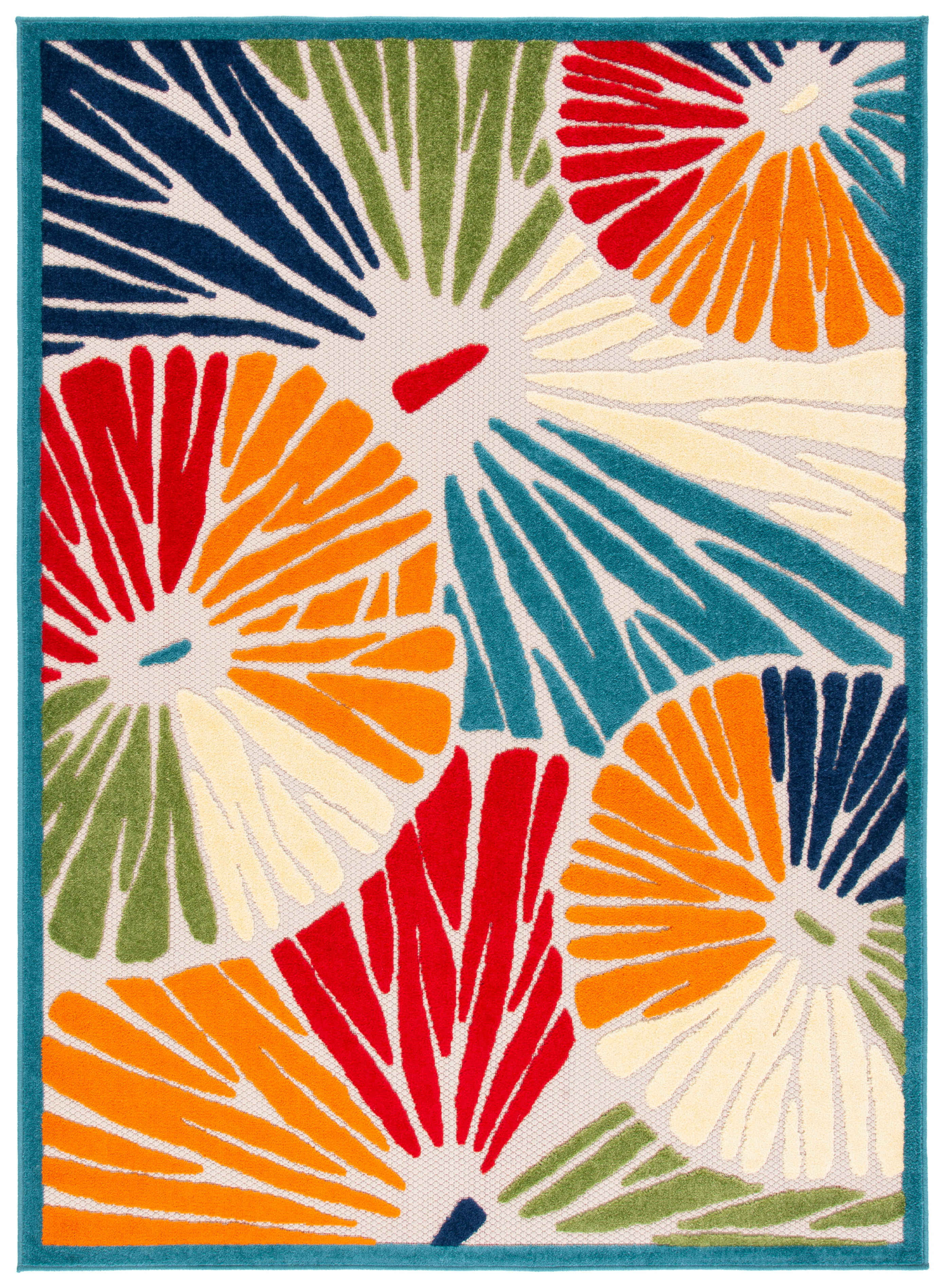 Ivory & Blue Floral Bliss 9' x 12' Easy-Care Synthetic Area Rug