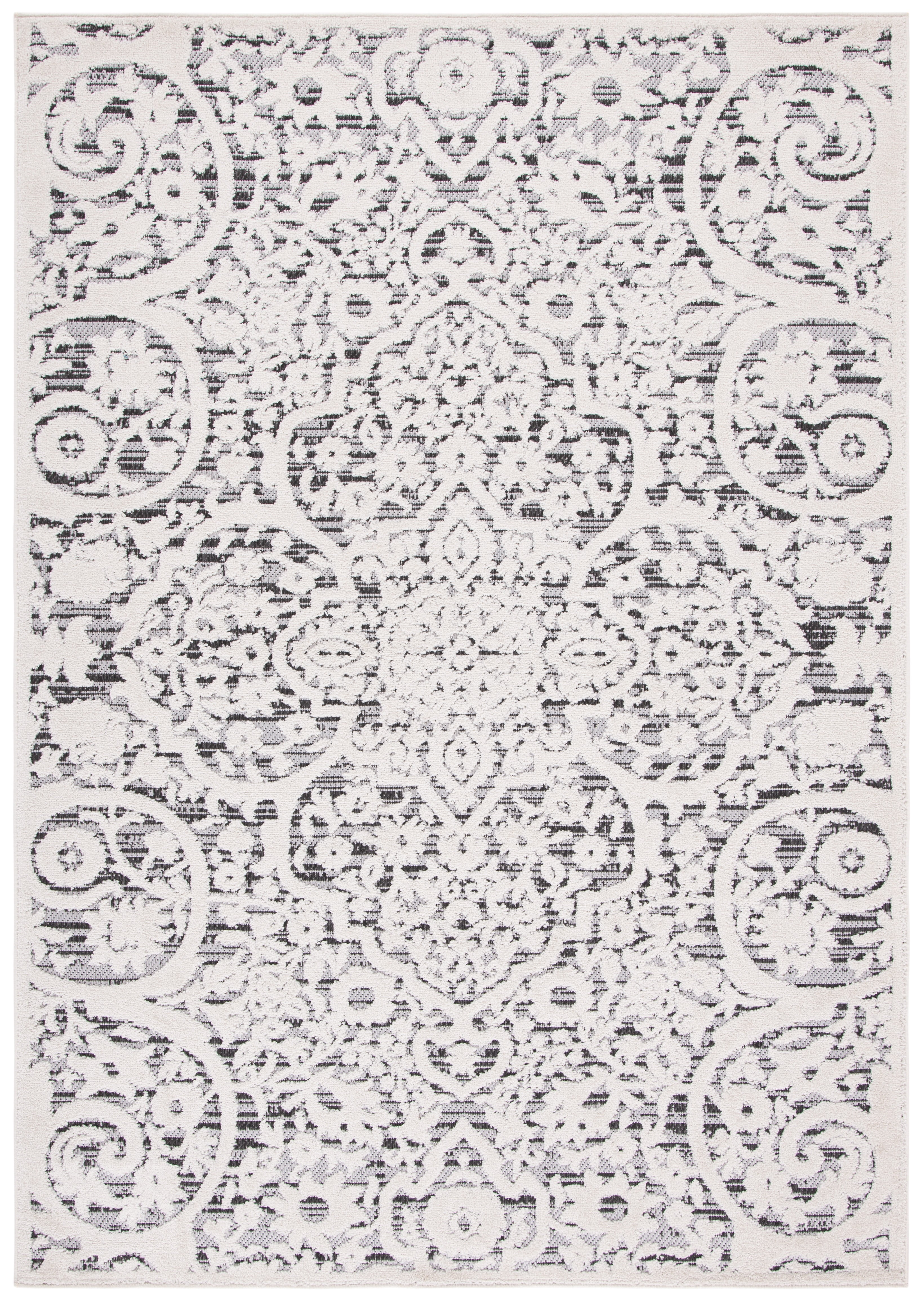 Gray and Ivory Geometric Synthetic Indoor/Outdoor Area Rug 3' x 5'