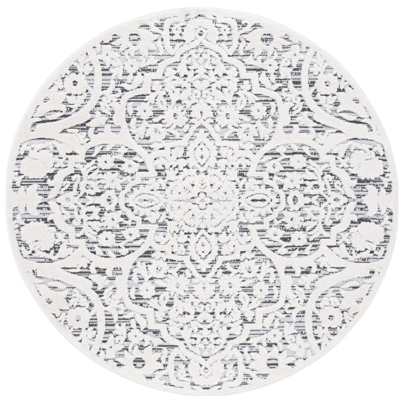 SAFAVIEH Cabana Ruadhan Geometric Indoor/Outdoor Area Rug, Ivory/Grey, 8' x 8' Round