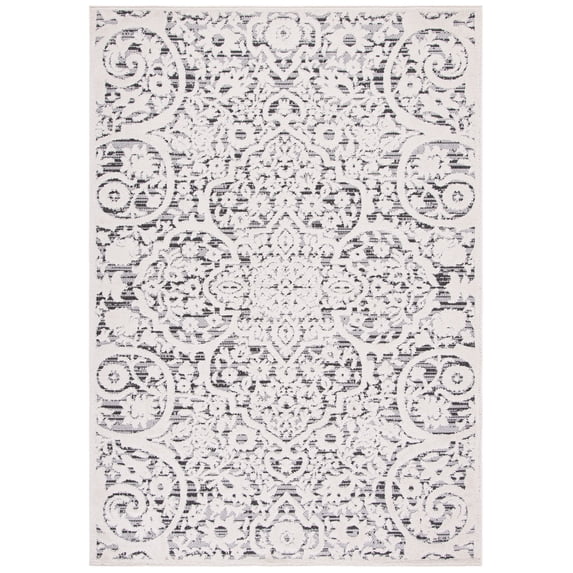 SAFAVIEH Cabana Ruadhan Ivory/Grey 2'2"X9' Runner Indoor/Outdoor Area Rug Ivory/Grey, 4'5" x 6'5"