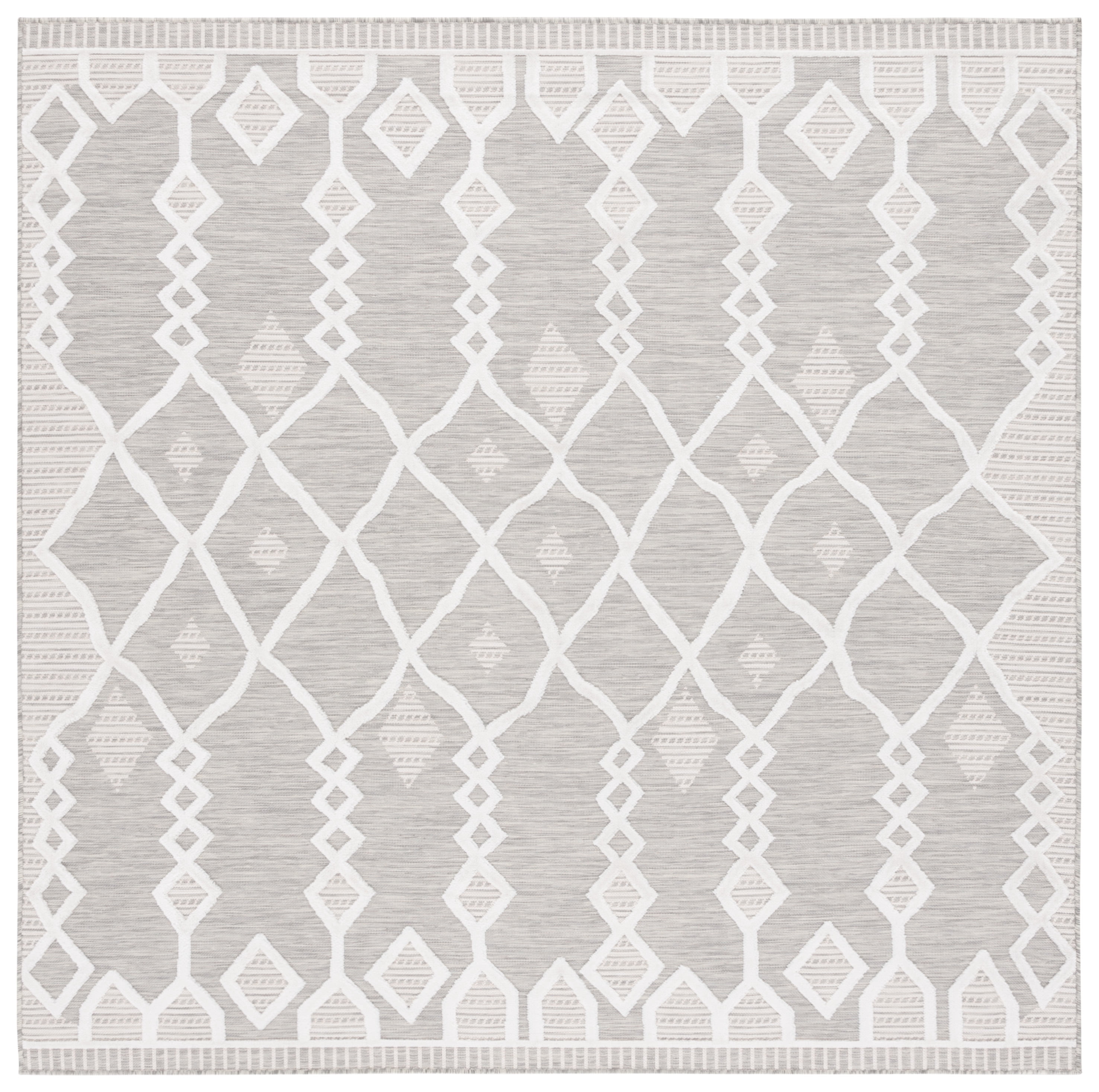 SAFAVIEH Cabana Salim Geometric Indoor/Outdoor Area Rug, Grey/Ivory, 6'5" x 6'5" Square