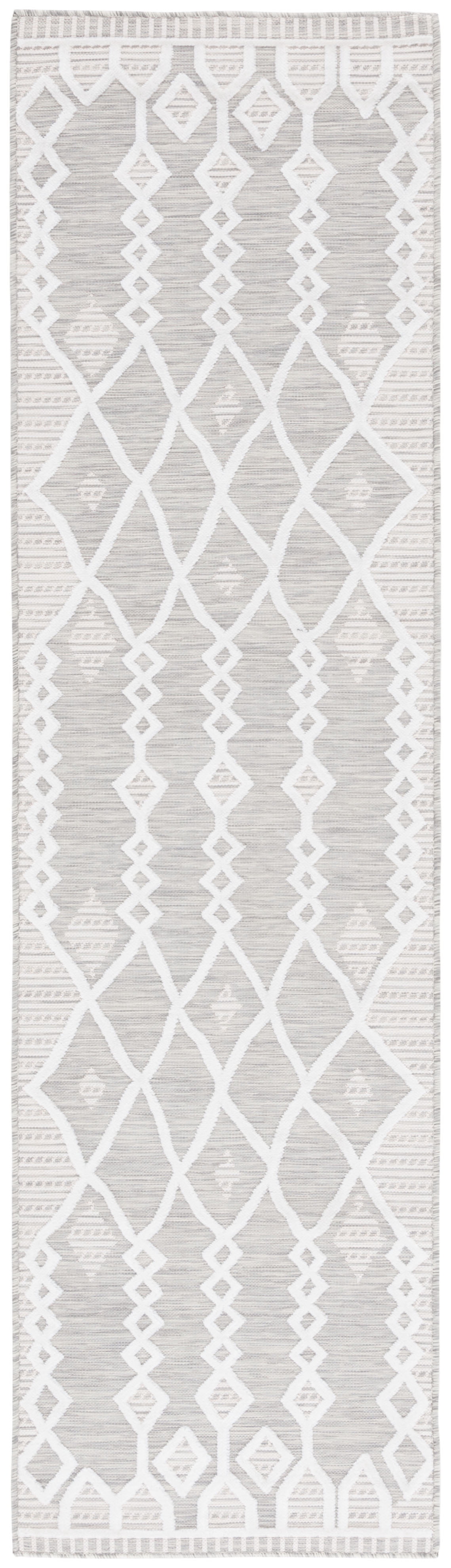 SAFAVIEH Cabana Salim Geometric Indoor/Outdoor Runner Rug, Grey/Ivory, 2' x 8'