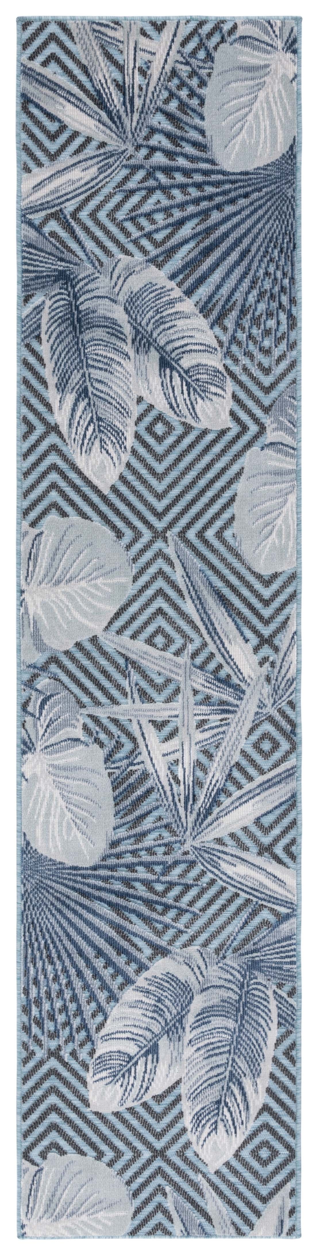 SAFAVIEH Cabana Salima Botanical Indoor/Outdoor Runner Rug, Aqua/Navy, 2' x 10'