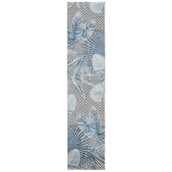 SAFAVIEH Cabana Salima Botanical Indoor/Outdoor Runner Rug, Ivory/Navy, 2' x 9'