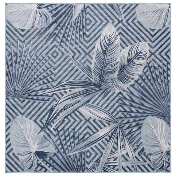 SAFAVIEH Cabana Salima Indoor/Outdoor Area Rug, Aqua/Navy, 7' x 7' Square