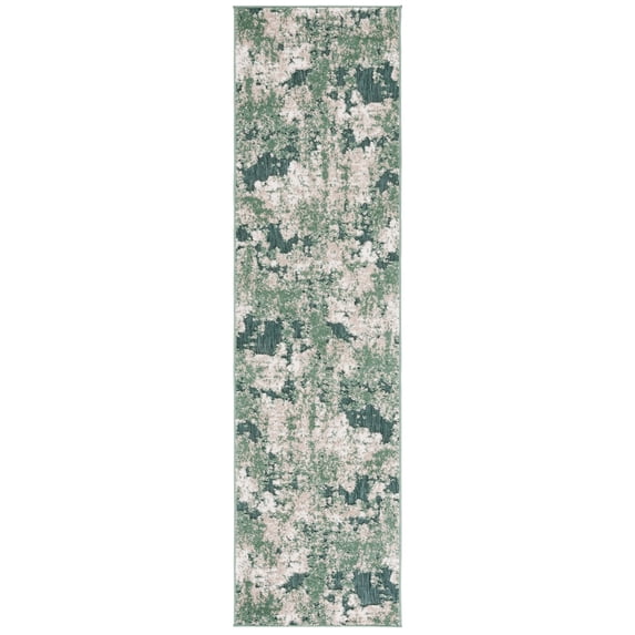 SAFAVIEH Cabana Selma Distressed Indoor/Outdoor Runner Rug, Green/Ivory, 2'2" x 8'