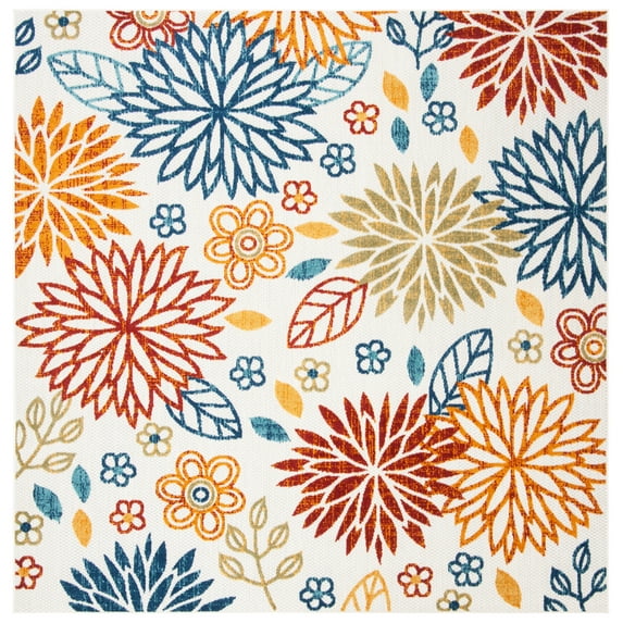 SAFAVIEH Cabana Siomha Floral Indoor/Outdoor Area Rug, Creme/Red, 4' x 4' Square
