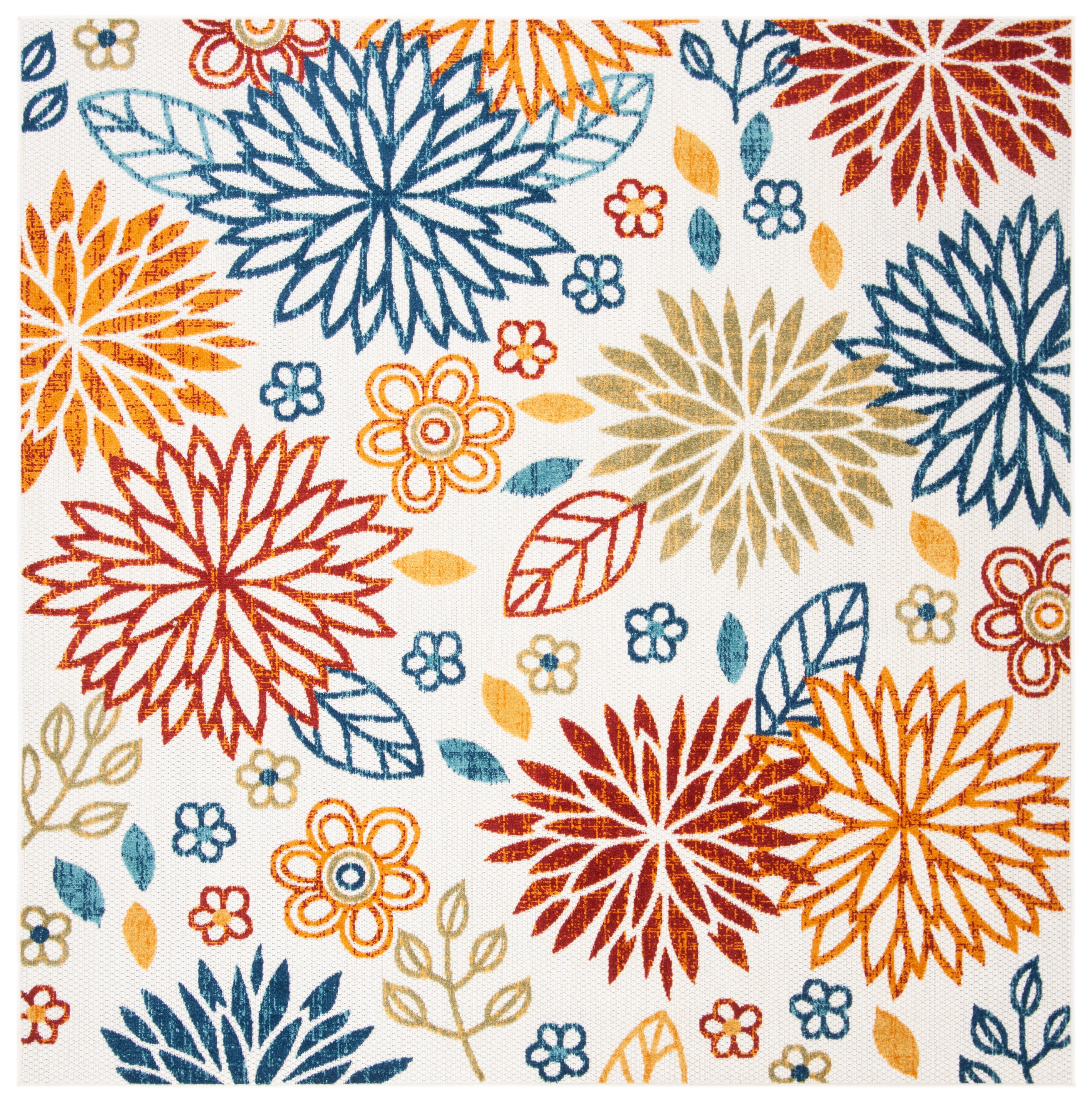 SAFAVIEH Cabana Siomha Floral Indoor/Outdoor Area Rug, Creme/Red, 4' x 4' Square
