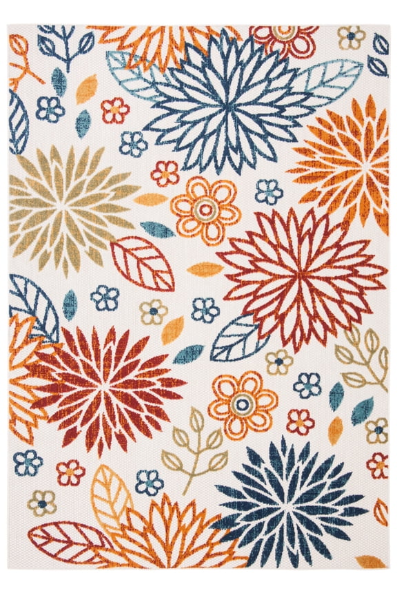 Cabana Siomha Floral Indoor/Outdoor Area Rug, Creme/Red, 5'3" x 7'6"