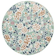 SAFAVIEH Cabana Tobias Floral Indoor/Outdoor Area Rug, Green/Navy, 4' x 4' Round