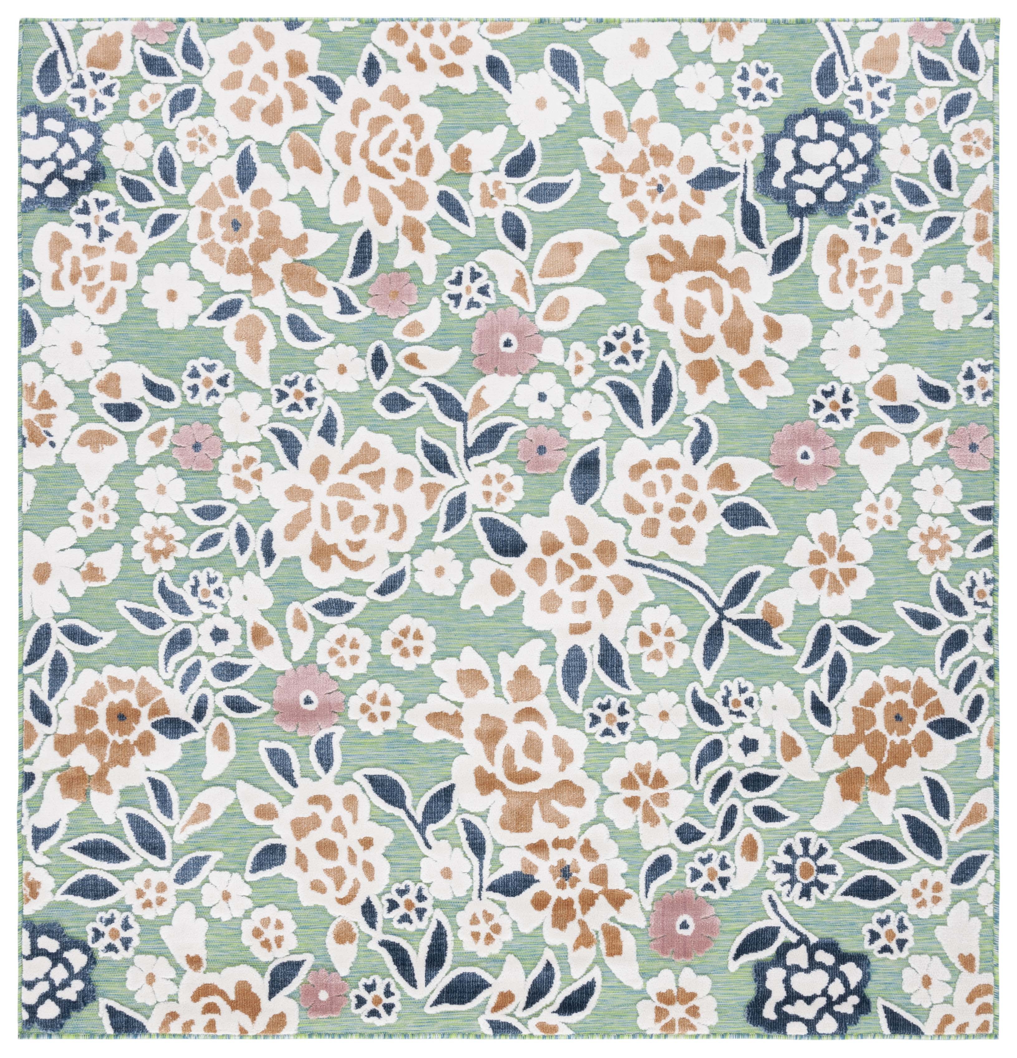 SAFAVIEH Cabana Tobias Floral Indoor/Outdoor Area Rug, Green/Navy, 4' x ...