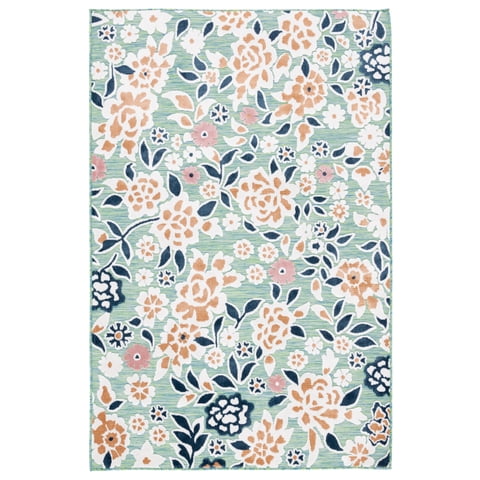 SAFAVIEH Cabana Tobias Floral Indoor/Outdoor Area Rug, Green/Navy, 5'1" x 7'6"