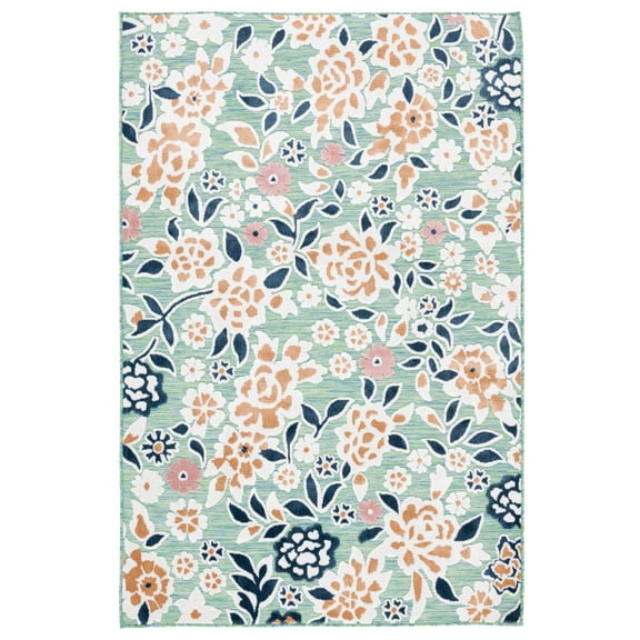 SAFAVIEH Cabana Tobias Floral Indoor/Outdoor Area Rug, Green/Navy, 5'1" x 7'6"
