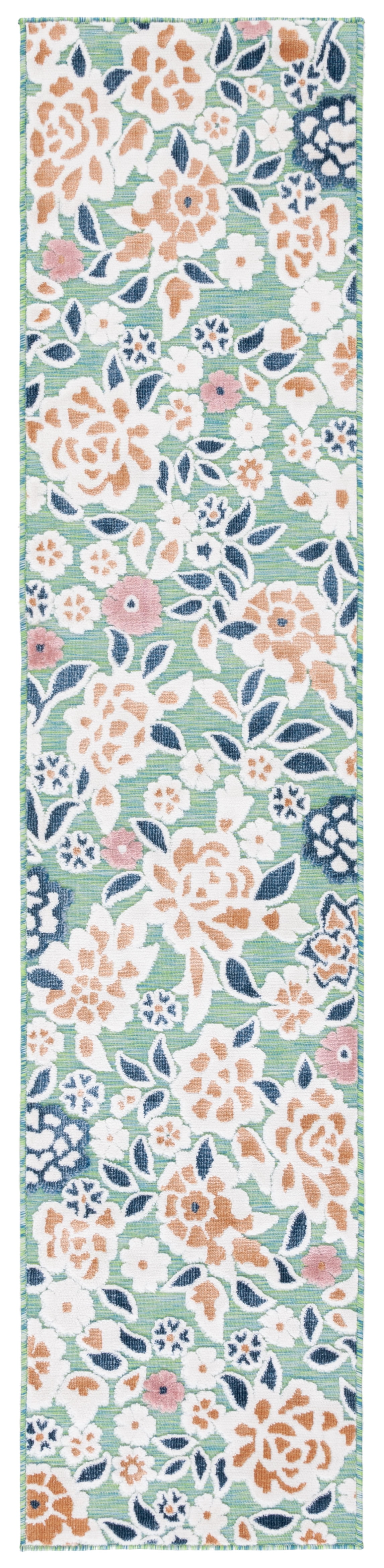 SAFAVIEH Cabana Tobias Floral Indoor/Outdoor Runner Rug, Green/Navy, 2 ...