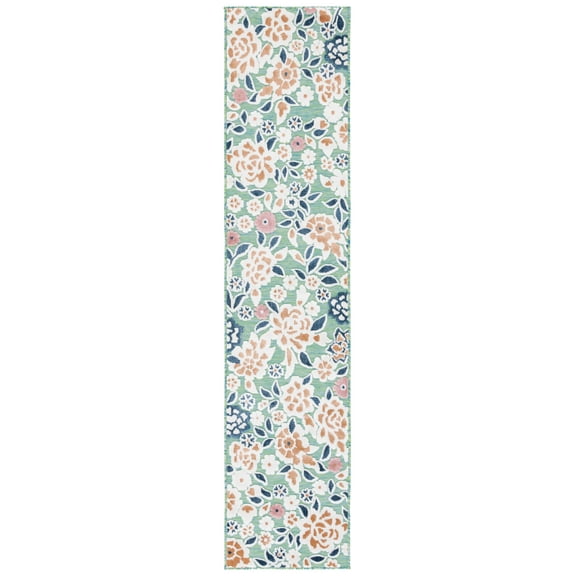 SAFAVIEH Cabana Tobias Floral Indoor/Outdoor Runner Rug, Green/Navy, 2' x 10'