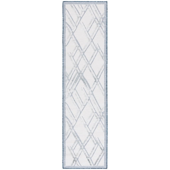 SAFAVIEH Cabana Tylar Diamond Indoor/Outdoor Runner Rug, Ivory/Navy, 2' x 8'