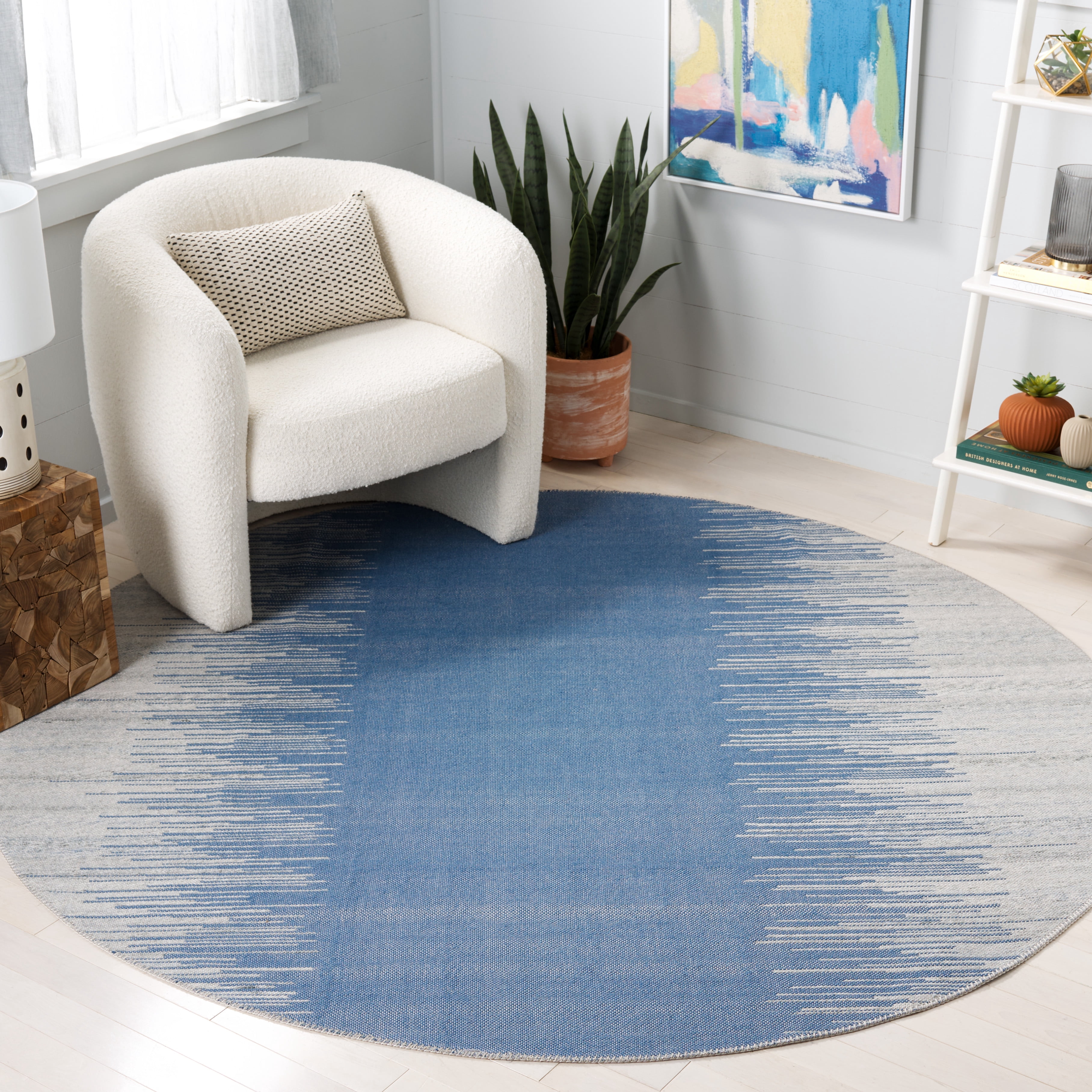 Cfm Rugs SAFAVIEH Cabo Alexa Abstract Area Rug, Beige/Blue, 7' x 7' Round ...