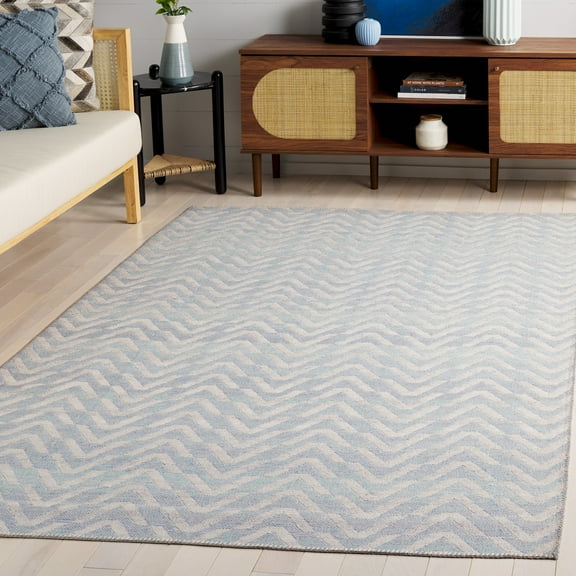 SAFAVIEH Cabo Diarmait Wavy Striped Area Rug, Light Blue/Beige, 8' x 10'