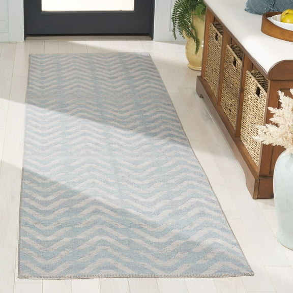 SAFAVIEH Cabo Diarmait Wavy Striped Runner Rug, Light Blue/Beige, 2'3" x 8'