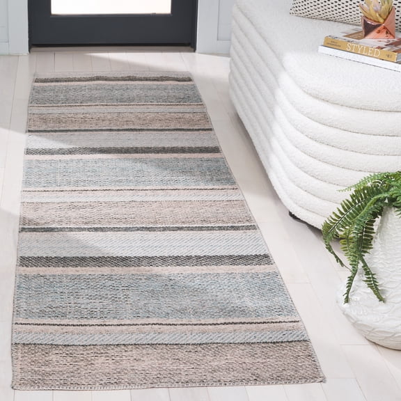 SAFAVIEH Cabo Kensington Striped Runner Rug, Black/Light Blue, 2'3" x 8'