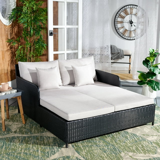 SAFAVIEH Cadeo Outdoor Patio Daybed, Black/Light Grey