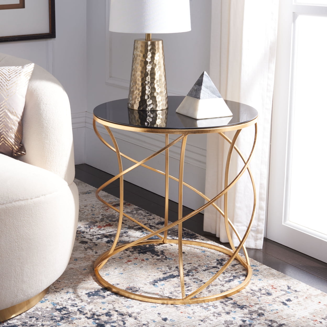 SAFAVIEH Cagney Glass Top Round Accent Table Gold / Black - Walmart.com