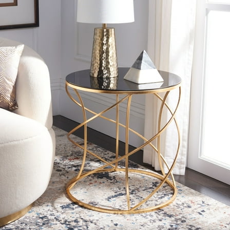 SAFAVIEH Cagney Glass Top Round Accent Table Gold / Black