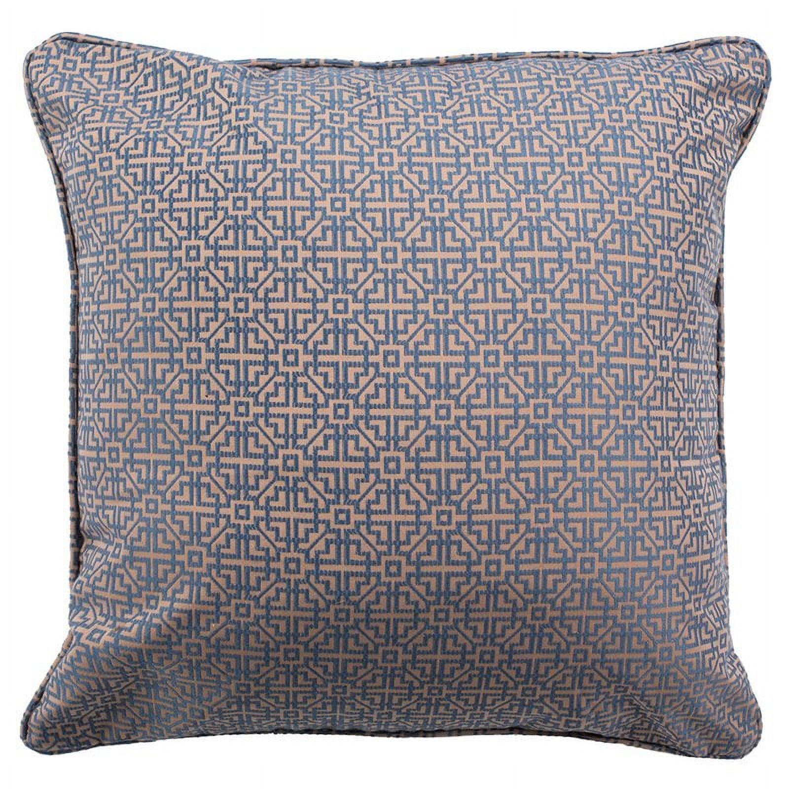 Contemporary Blue and Beige 20" Square Geometric Plush Pillow