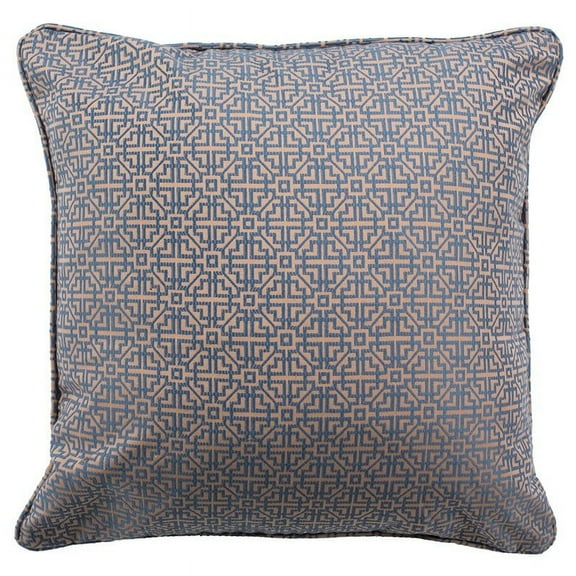 SAFAVIEH Caitria 20" x 20" Geometric Plush Pillow, Blue/Tan