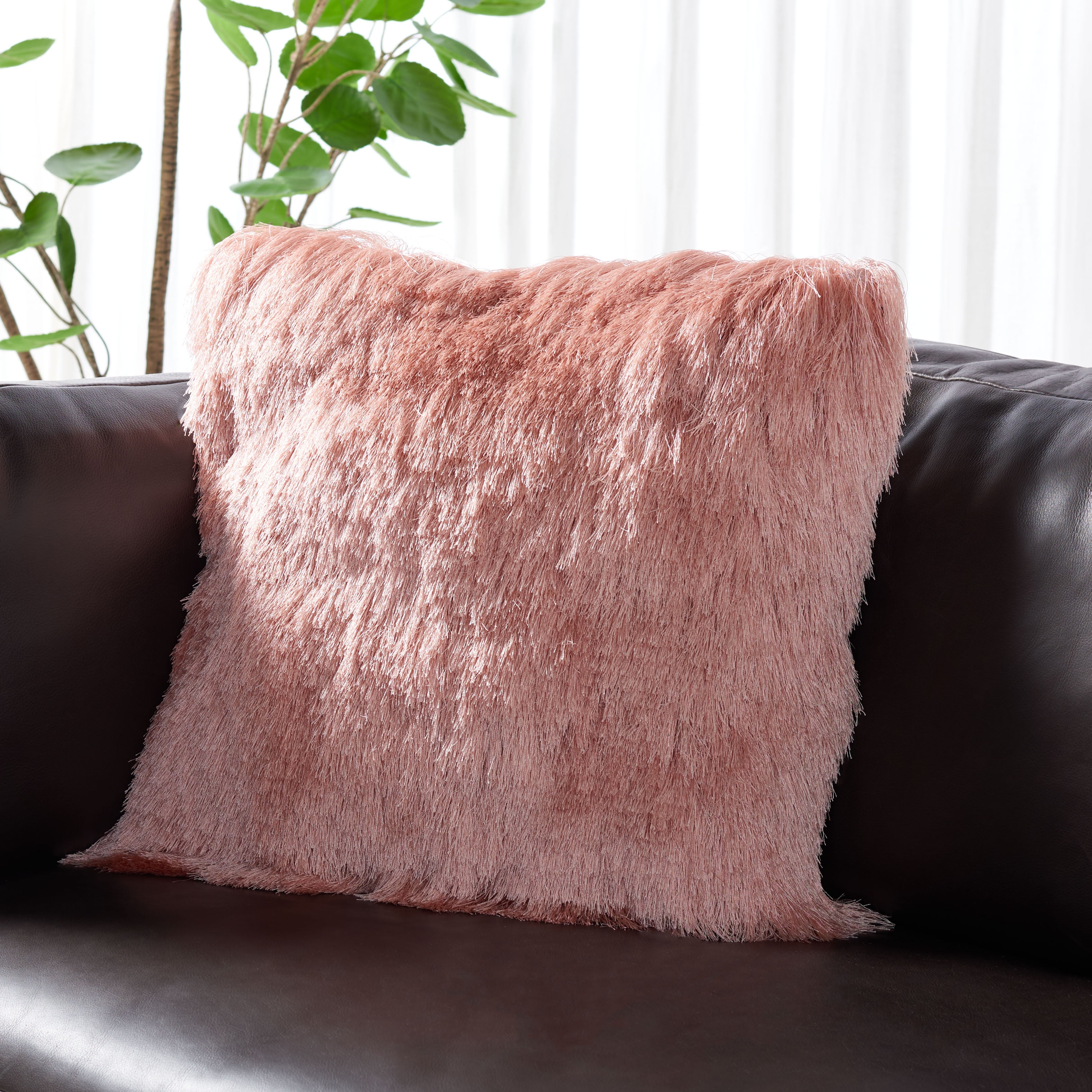 Rose Cloud Shaggy Faux Fur 20" Square Throw Pillow
