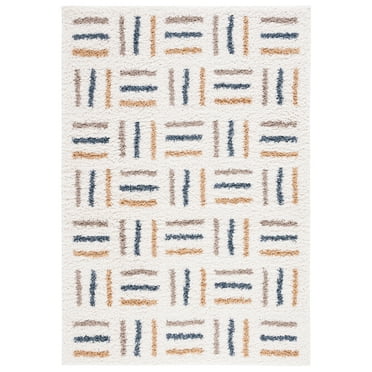 SAFAVIEH Calico Aylmer Geometric Polyester Shag Area Rug, Ivory/Gold, 4' x 6'