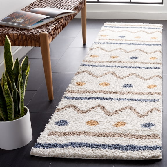 SAFAVIEH Calico Borko Abstract Polyester Shag Runner Rug, Ivory/Taupe, 2'2" x 8'