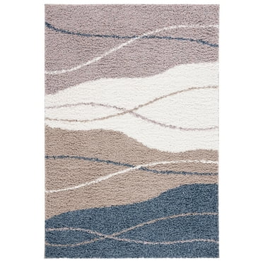 SAFAVIEH Calico Louella Abstract Polyester Shag Area Rug, Taupe/Blue, 8' x 10'