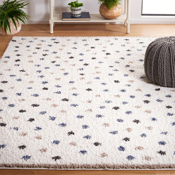 SAFAVIEH Calico Mattie Dot-Print Polyester Shag Area Rug, Ivory/Taupe, 5'3" x 7'6"