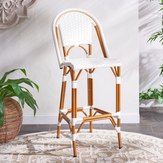 SAFAVIEH California Outdoor Patio Bar Stool, White